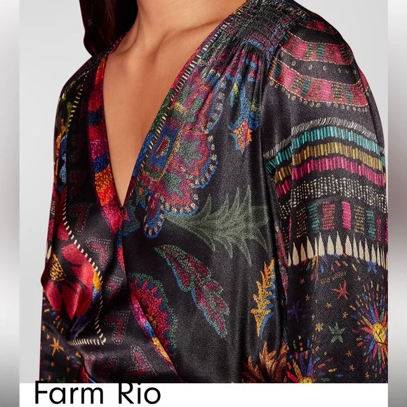 💥SOLD💥Farm Rio Black Mixed Scarves Mini Dress - Picture 4 of 6